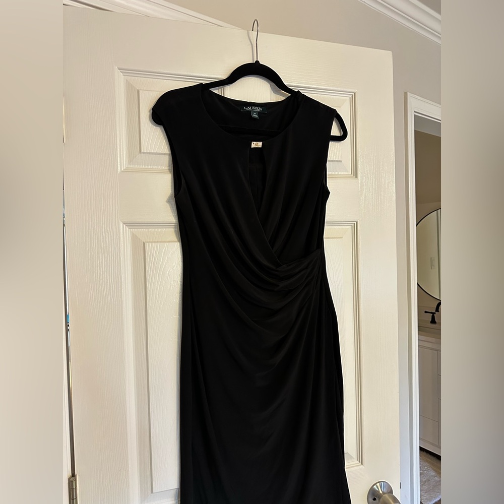 Ralph Lauren Black Draped Midi Dress